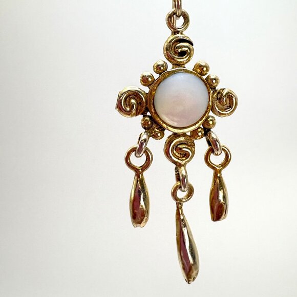 VTG Solid Sterling Silver 925 White Gemstone Dangle Earrings Size 2" Length - Picture 7 of 12